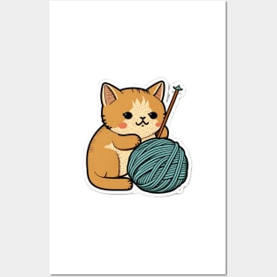 Cute Sleepy Little Kitty Cat Knitten Kitten Posters and Art